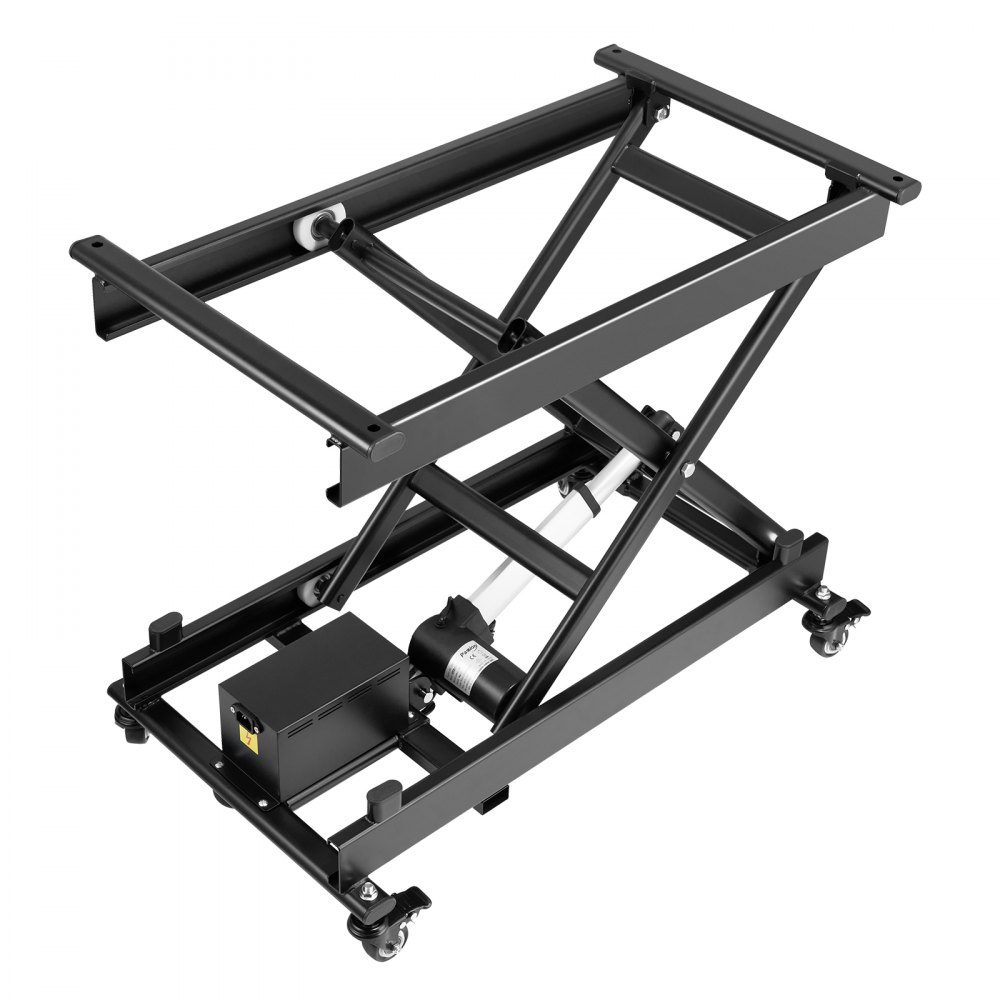 Table élévatrice électrique 76 x 44 cm, capacité de charge de 150 kg, table élévatrice à ciseaux, hauteur réglable de 200 à 710 mm, table basse élévatrice à 4 roues, pour la manutention et le transport, noir