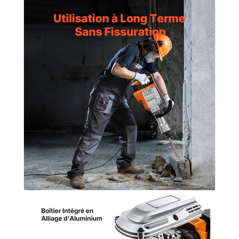 High Performance Concrete Breaker, Demolition Hammer 3500W, 60J Impact Power, Electric Demolition Hammer, Drill Hammer, Concrete Hammer, Mortar Hammer 1900 BPM, Includes Pointed Chisel, Flat Chisel, for Slate, Concrete etc