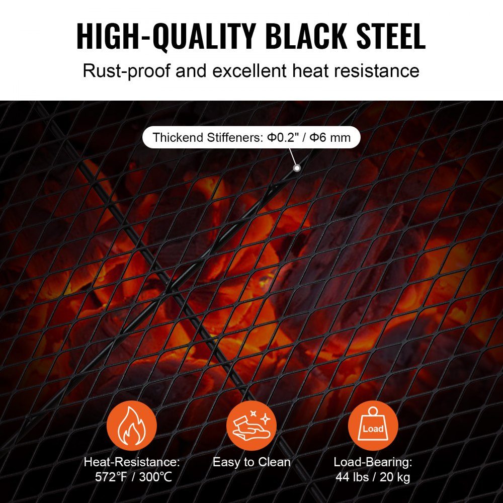 X-Marks Grille de barbecue pour foyer, Φ 760 x 25 mm, grille de barbecue en acier avec poignée et support X-Wire, batterie de cuisine de camping portable pour fêtes et rassemblements en plein air, noir