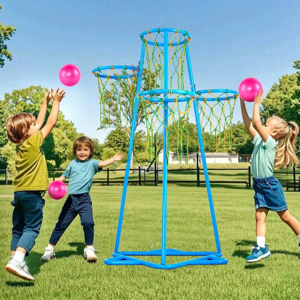 Basketballkorb für Kinder, 4 Korb-Basketballkörbe für Kinder, tragbarer Basketballständer mit verstellbarer Höhe und 3 Bällen, Basketball-Spielzeugset für Kinder jeden Alters, Jungen und Mädchen