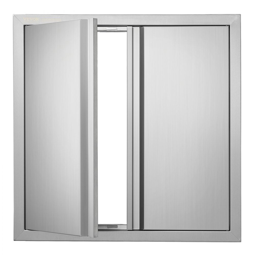 Grilltoegangsdeur 610x610mm Dubbele buitenkeukendeur Inbouw roestvrijstalen deur Verticale muurdeur met intrekbare handgrepen voor grilleiland Grillstation Buitenkast