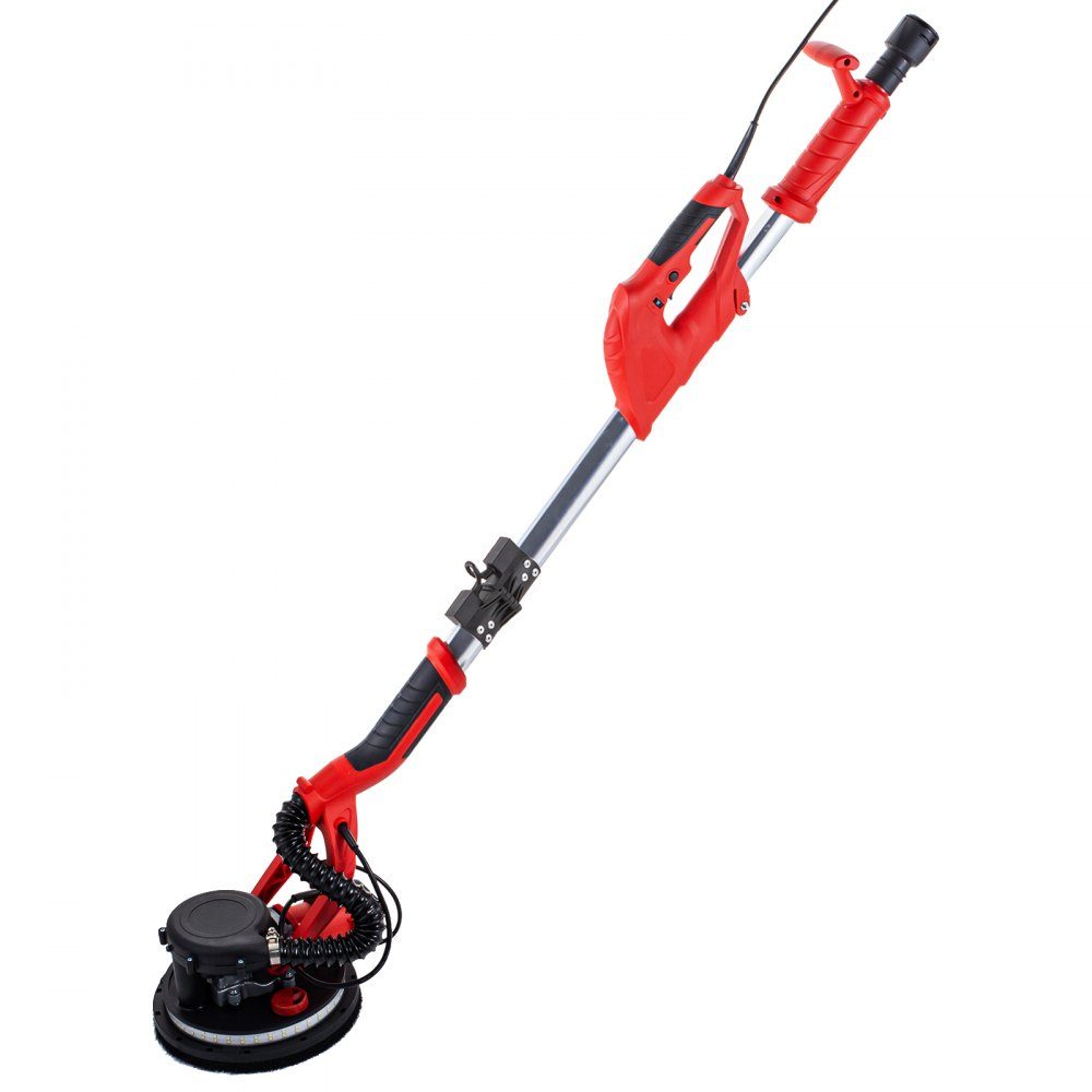 Roterende muurschuurmachine 750W, opvouwbare gipsplaatschuurmachine met telescoopsteel, variabel toerental 800-1750 tpm, muurschuurmachine met LED-lichtbalk en stofzak