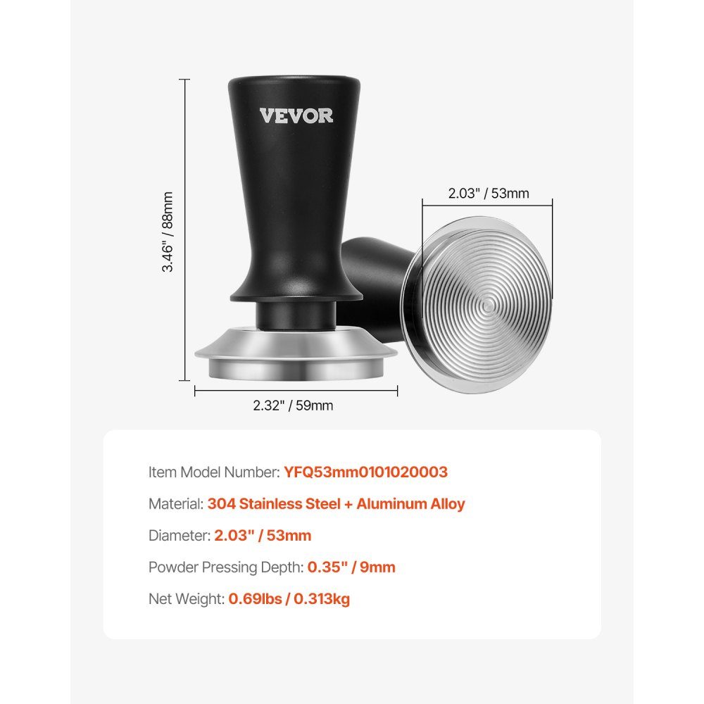 Tamper à expresso 53 mm Tamper à café à ressort Outil de bourrage de 30 lb Outil à café pour machine à café Accessoires de café Tamper à café en acier inoxydable avec poignée antidérapante Noir