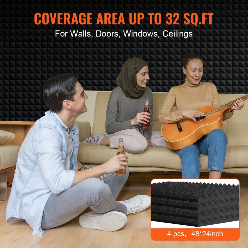 Acoustic Foam Acoustic Panels Set of 4 1200x600x50mm Soundproof Pyramid Shaped Wall Panels Acoustic Panels Acoustic Foam Mats for Studio Walls and Ceilings Black
