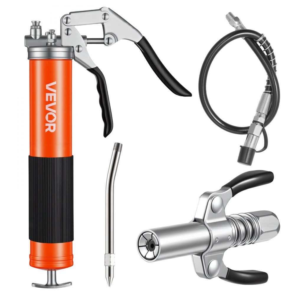 Le kit de pistolet à graisse d'une capacité de 551 bars, d'une capacité de 0,4 L, comprend un tuyau flexible de 18", un coupleur de graisse à double poignée, un tube d'extension rigide et une buse pointue pour l'automobile et la marine