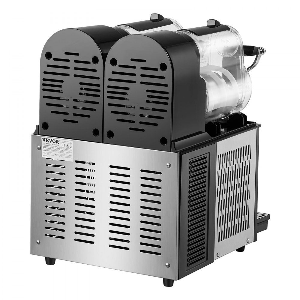 Kommerzielle Slush-Eismaschine, 3 l x 2, Doppeltankmaschine für gefrorene Getränke, 24 Tassen, Edelstahl, Slush-Eismaschine, Softeismaschine für Partys, Restaurants, Cafés, Bars, Schwarz
