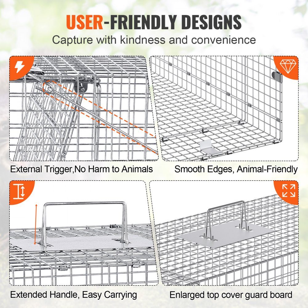 Marten Trap 1067 x 406 x 457mm Galvanized Iron Live Trap Foldable Animal Trap with Handle Wire Trap for Stray Dogs, Armadillos, Raccoons, Marmots, Foxes
