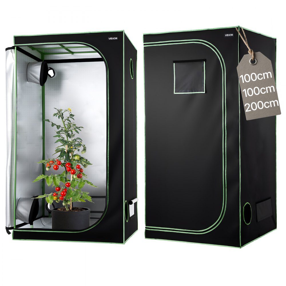 Kweektent, 100x100x200 cm, kweekkast 600D sterk reflecterende Mylar, kamerplantentent met observatievenster, vloerbak en ritssluiting, kweektenten voor fruit, bloemen en groenten