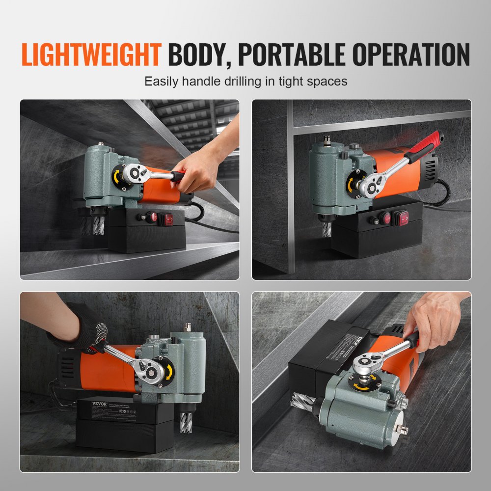 Magnetbohrmaschine, Kernbohrmaschine 1300 W, flach, tragbar, Magnetbohrmaschine mit Kühlgerät und Überlastschutz, Magnetpresse für Geräteinstallation, Industrie, Metallbearbeitung, Orange