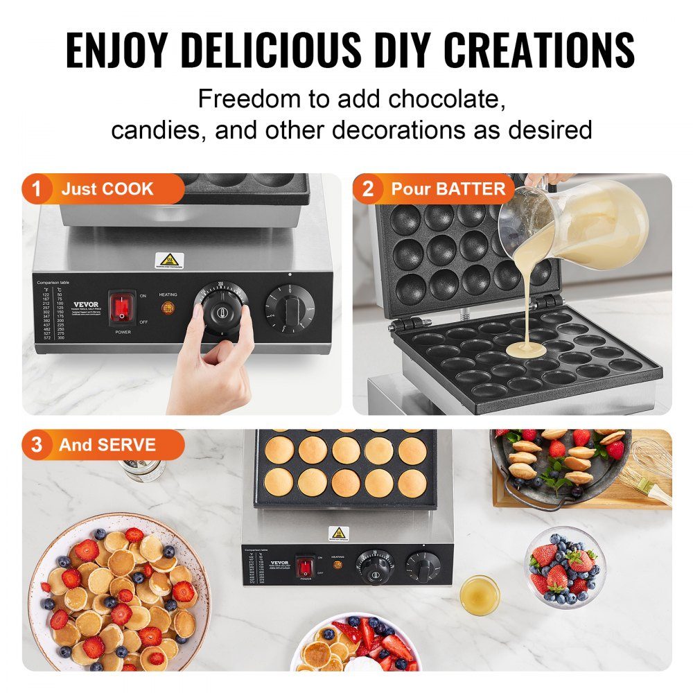 Mini Pancake Machine, Commercial Dutch Mini Pancake Machine, 25pcs, 43mm Diameter, Dorayaki Baking Machine, 1700W, Temperature and Time Control, in Kitchens, Cafes and Restaurants