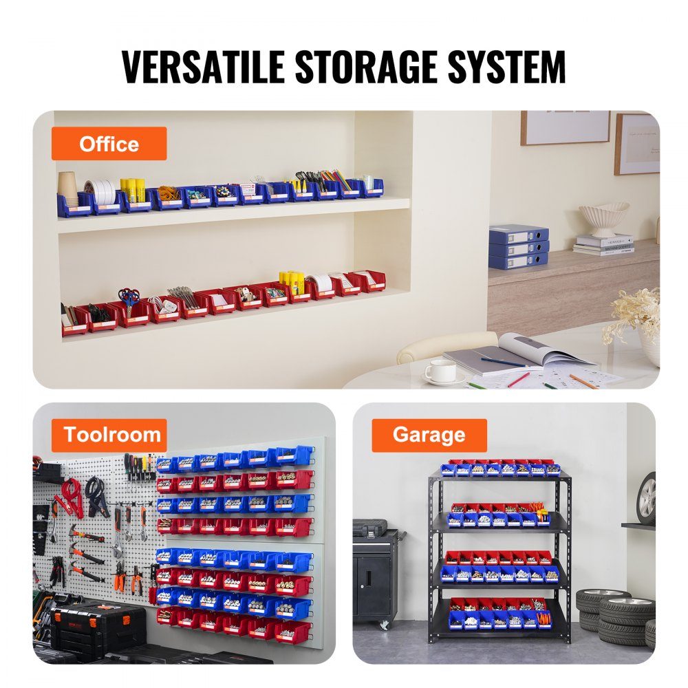 Plastic Storage Containers (5" x 4" x 3") Hanging Stackable Storage Containers Blue/Red Pack of 24 Heavy Duty Stacking Containers for Organizing Closets, Kitchens, Offices or Pantries