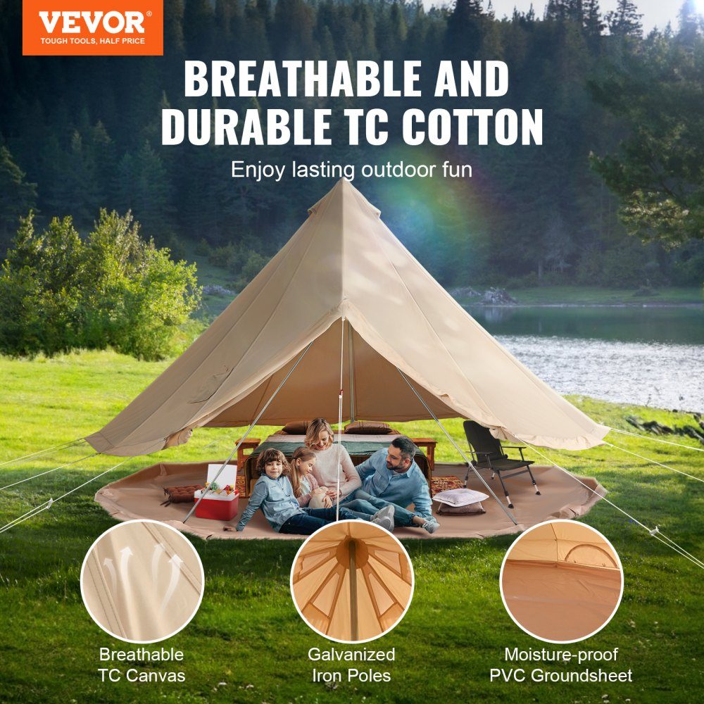 Tente cloche 6x3,5 m Tente yourte TC coton et poteaux en fer robustes avec tapis de sol en PVC Tente de camping Tente familiale pour 10 personnes Tente de groupe avec 12 fenêtres pour les aventures en plein air