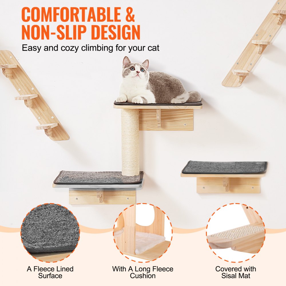 Wandmontierte Katzenregale, Katzenwandregale und Sitzstangen mit Sprungbrettern, Katzenbetten, Hängematten und Kratzbaum, Katzenmöbel und Regale bis 18 kg zum Schlafen, Spielen, Klettern, 9er-Set Wandmontierte Katzenregale, Katzenwandregale und Sitzstangen mit Sprungbrettern, Katzenbetten, Hängematten und Kratzbaum, Katzenmöbel und Regale bis 18 kg zum Schlafen, Spielen, Klettern, 9er-Set