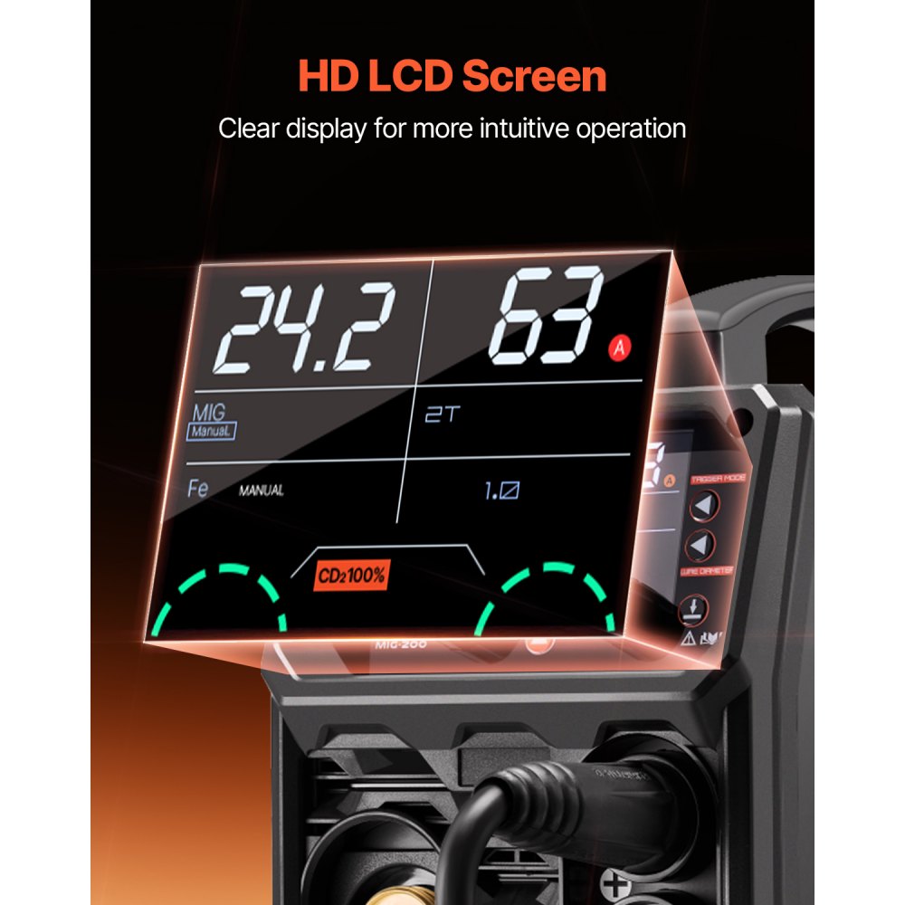 MIG-lasapparaat, 200A synergisch MIG-lasapparaat, 4-in-1 gas MIG/Flux Core MIG/Stick/Lift TIG multiproceslasapparaat met IGBT-invertertechnologie en LCD-scherm