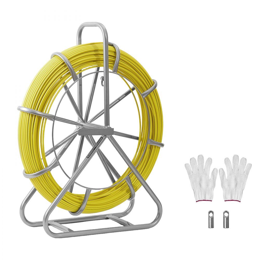 Fiberglas-Kabelrad 100 m Ø6,3 mm Fiberglasstab, Fischband mit Ständer, Kabeleinzugshilfe mit Markierungen, Kabeleinfädler, Kabelzieher für Wände & Elektroinstallationsrohre, nicht leitend