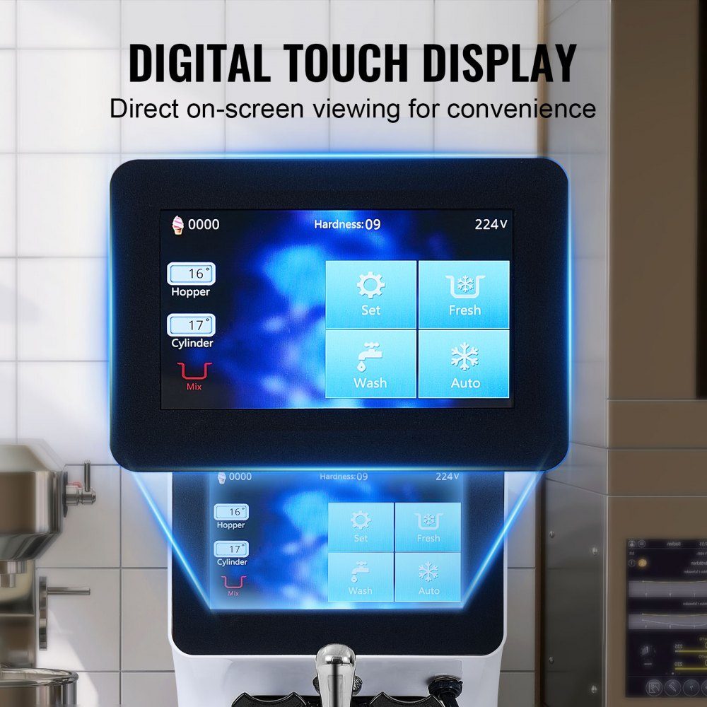 Machine à glace professionnelle, débit 10 l/h, machine à glace molle, saveur unique, plan de travail, trémie 4 l, cylindre 1,6 l, écran tactile, nettoyage automatique, snack-bars pré-refroidissement