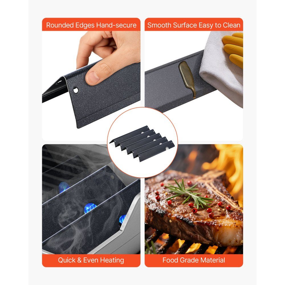 5 Flavorizer Bars diffuseur d'arômes rails d'arôme (porcelaine acier émaillé) pour barbecues Weber Genesis ll 310 315 335 340, E/S 325s, ES/SX 325s, E/S 335, EX/SX/EPX-335, noir