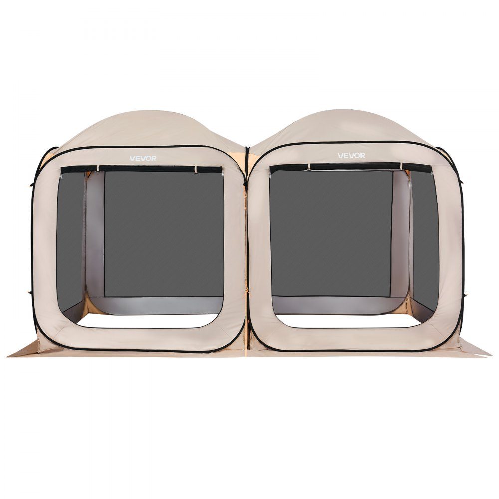 Tente de camping 144" x 72" 2 en 1 Tente de fête portable avec sac de transport, parois latérales en maille et piquets de sol pour jardin, terrasse et activités de plein air, Beige