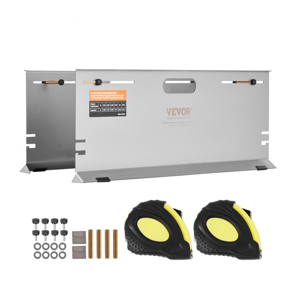 Wheel alignment device, pack of 2 wheel alignment plates, stainless steel toe angle measuring plate, 4 alignment rods and magnetic slots, including tape measures and conversion table