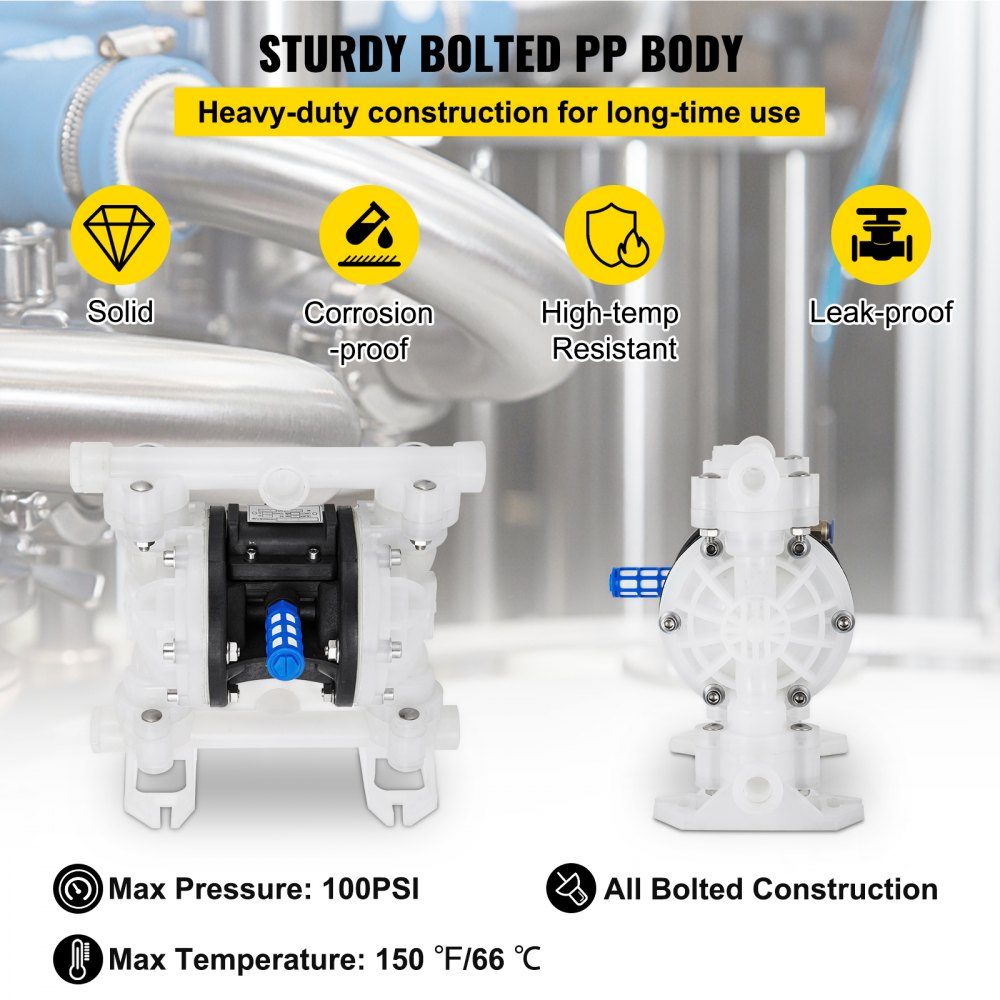 Compressed air double diaphragm pump 26.5 l/min with 1.27 cm inlet and outlet