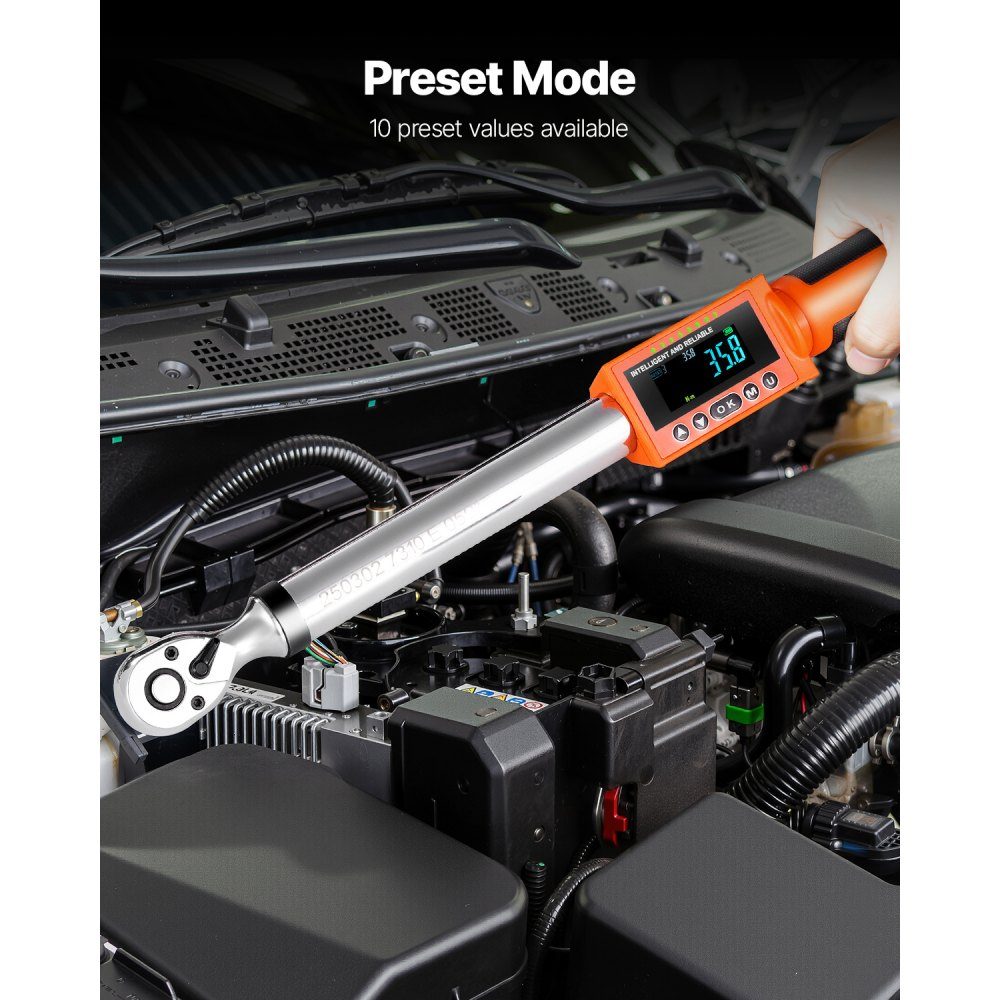 1/2 3/8" Drive Digital Torque Wrench Set, 72 Teeth ±2% Precise Electronic Torque Wrench with Preset Value, Buzzer and LED Notification, Car Repair
