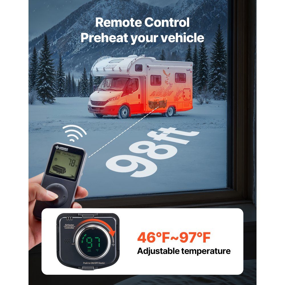 Nagrzewnica wysokoprężna Nagrzewnica powietrza 5-8 kW DC 12 V/24 V Przenośna nagrzewnica postojowa (wszystko w jednym) z pilotem i ekranem LCD Niski poziom hałasu 4-litrowy zbiornik paliwa do ciężarówki RV