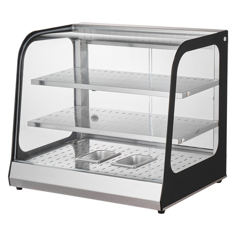 2 Stage Commercial Food Warmer, 850W Food Warmer with Tempered Glass and Steam Heater, Temperature Control from 30°C to 85°C, 111L Large Capacity for Hamburger, Pizza, Bread, Chicken