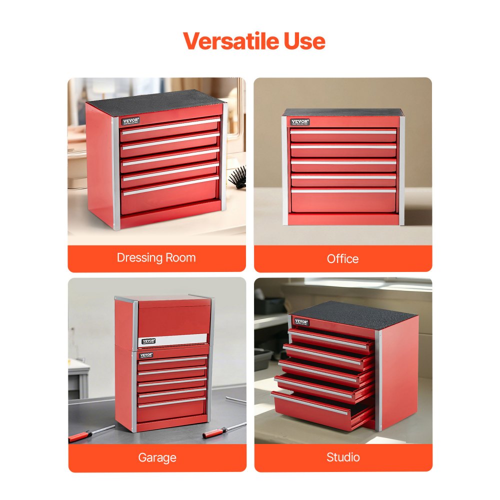 Gereedschapskist 218 x 118 x 205 mm, metalen gereedschapskist met 5 laden, gereedschapskist met EVA-inzetstukken en PP-voetkussens, zwaar staal met kogelgelagerde opening en poedercoating, rood Gereedschapskist 218 x 118 x 205 mm, metalen gereedschapskist met 5 laden, gereedschapskist met EVA-inzetstukken en PP-voetkussens, zwaar staal met kogelgelagerde opening en poedercoating, rood